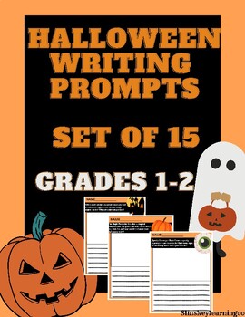 Preview of Halloween Writing Prompts| Set of 15 Prompts | Grades 1-2