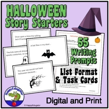 Preview of Halloween Writing Prompts and Story Starters on Task Cards