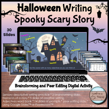 Preview of Halloween Writing Spooky Scary Story + Prompts and Peer Editing Digital