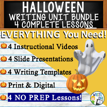 Preview of Halloween Unit - 4 Essay Writing Prompts, Graphic Organizers, Rubrics, Templates