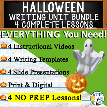 Preview of Halloween Writing Unit - 4 Essay Activities, Graphic Organizers, Rubrics Quizzes