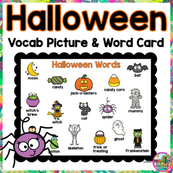 Halloween Vocabulary Writing Center and Word Work Picture and Word Card