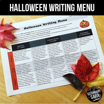 Preview of Halloween Writing for Teens: Choice Menu with 40 Prompts {October}