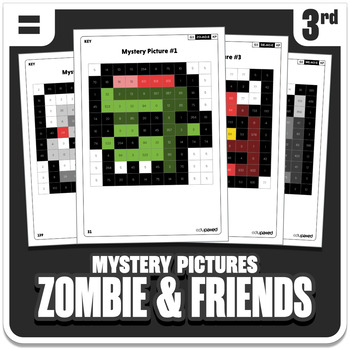 Preview of Halloween - Zombie & Friends Math Mystery Pictures Grade 3: Operations (Scary)