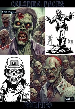 Preview of Halloween Zombies Coloring Pages Vol 1 Spooky Printable Art for Kids and Adults