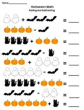 Halloween adding and subtracting with pictures by Krueger Prints