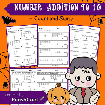 Preview of Halloween addition to 10 with pictures| Math: Basic Operation