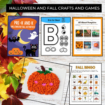 Preview of Halloween/Fall Craft Activity Worksheets and Games | Pre-K and K Homeschool 