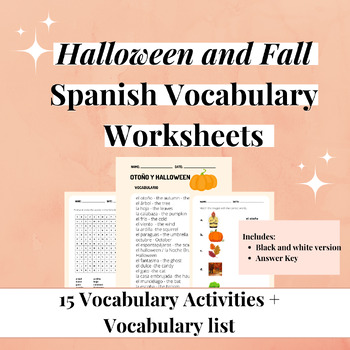 Preview of Halloween and Fall - Spanish Vocabulary Activities and Worksheets