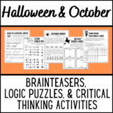 Halloween and October Brainteasers Logic Puzzles Upper Elementary