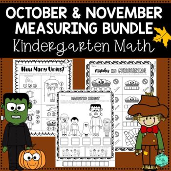 Preview of Halloween and Thanksgiving Fall NO PREP Kindergarten Measurement Worksheets