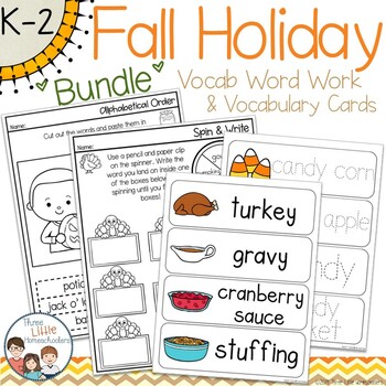 Preview of Halloween and Thanksgiving Spelling Word Work and Vocabulary Cards Bundle