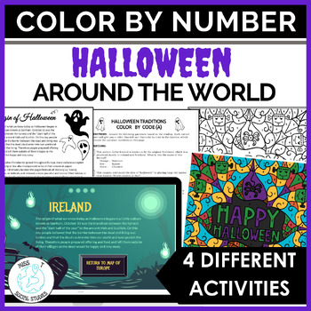 Preview of Halloween around the world color by number activity social studies