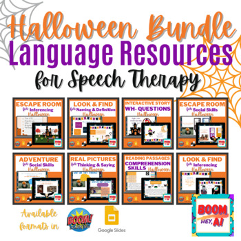 Preview of Halloween bundle Language Resources BOOM CARDS GOOGLE SLIDES speech therapy