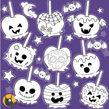 Halloween Candy Apples Vector Commercial Use Black Lines Clipart Ds1185