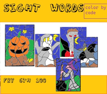 Preview of Halloween color by sight word Fry 6th 100, 5 pictures