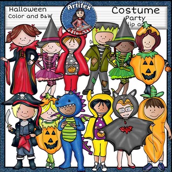 Halloween: costume party clip art-Color and B&W- by Artifex | TPT