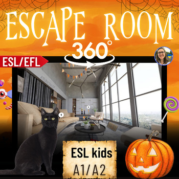 Preview of Halloween digital Escape Room English ESL/EFL kids A1/A2, 360 view, no prep