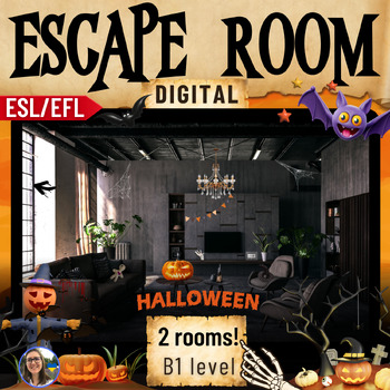 Preview of Halloween digital Escape room English ESL/EFL Intermediate B1, no prep