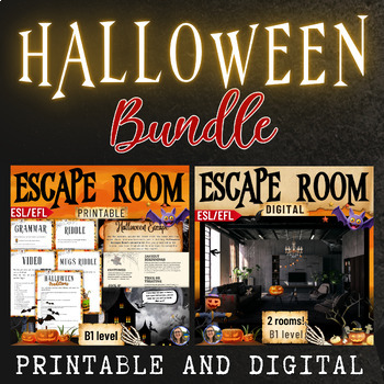 Preview of Halloween escape rooms bundle digital+printable ESL Intermediate