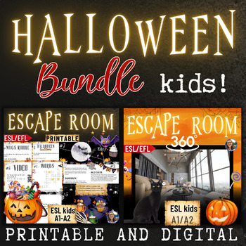 Preview of Halloween escape rooms kids bundle digital+printable ESL/EFL