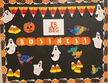 Preview of Halloween is Big Business Bulletin Board (UPDATED 2023)