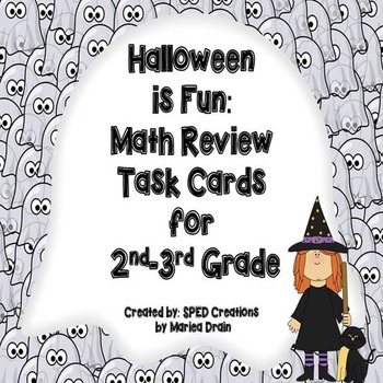 Preview of Halloween is Fun: Math Review Task Cards for 2nd-3rd Grade