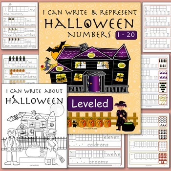 Preview of Halloween: Handwriting, Leveled Math, & Literacy. Worksheets or Stations