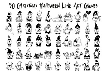 Preview of Halloween line art Gnomes clipart Bundle