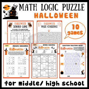 Preview of Halloween logic Mental math game centers fractions maze activities middle high