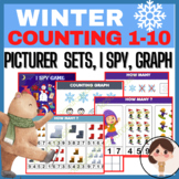 Winter Counting 1 to 10, Winter Math Activities for Preschool, I spy, Graphing