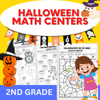 Preview of Halloween math centers for 2nd Grade/ October Math Worksheets