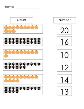 Halloween number match 1-20 plus follow-up worksheet by Primary