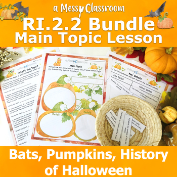 Preview of Halloween of History Bats Pumpkins Nonfiction Reading Bundle RI.2.2 Main Topic