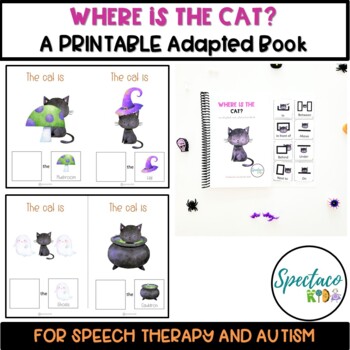Preview of Halloween prepositions adapted book for Speech Therapy kindergarten PRINTABLE