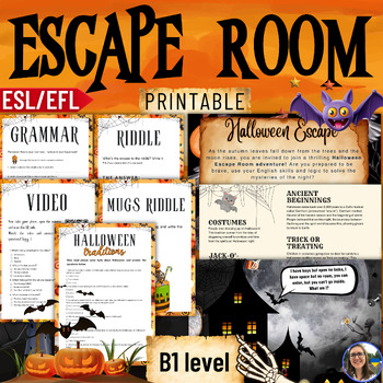 Preview of Halloween printable Escape room English ESL/EFL Intermediate B1