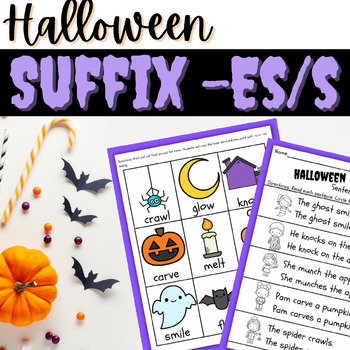 Preview of Suffix es/s - Halloween Write the Room, Reading and Editing Sentences Worksheets