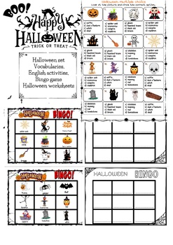 Preview of Halloween set, active worksheet, bingo game, coloring bingo, create an idea,