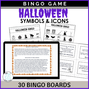Preview of Halloween social studies activities : Symbols and Icons Bingo Game with riddles