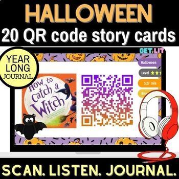 Preview of Halloween stories | QR code story cards | Listening centers | worksheets