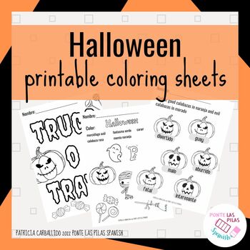 Preview of Halloween vocabulary for numbers, colors and animals in Spanish