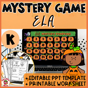 Preview of Hallowen Kindergarten ELA Mystery Game - PPT Game + Printable Worksheet