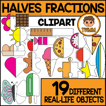 Preview of Halves Clipart l Half Fractions, Symmetry, Mirror Image, Draw Other Half l TWMM