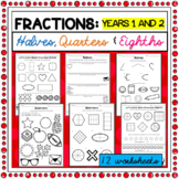 Halves, Quarters and Eighths Maths Worksheets for Year 1 a