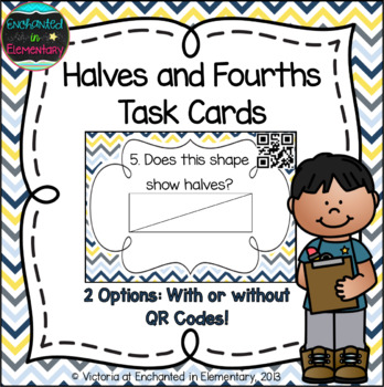 Preview of Halves and Fourths Task Cards: 1st Grade CC: Reason with shapes and attributes