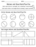 Halves and Quarters Fractions Color In Worksheet