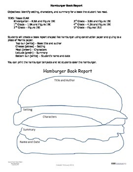hamburger book report template
