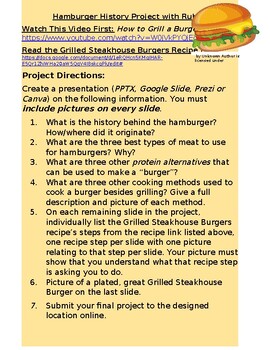 Preview of Hamburger History Project with Rubric and Grilled Steakhouse Burger link