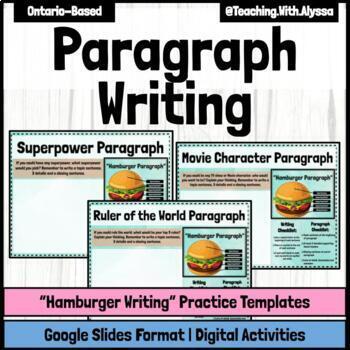 Preview of Hamburger Structure for Paragraph Writing | Paragraph Writing Prompts Digital