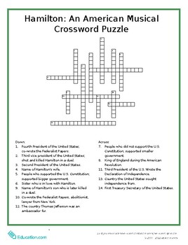 Preview of Hamilton: An American Musical Crossword Puzzle!
